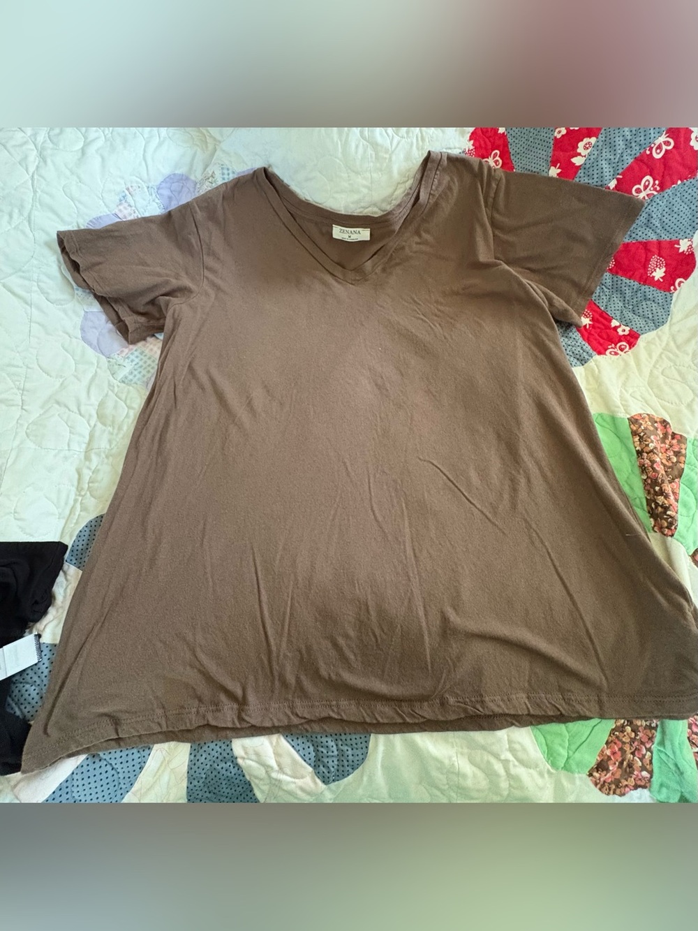 Zenana Outfitters Brown V-Neck Short Sleeve Tee - Relaxed Fit